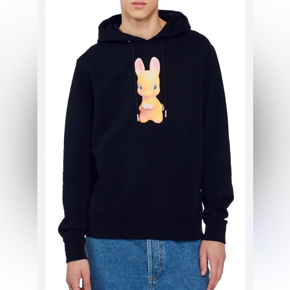 Sandro Black Hoodie with Pink Bunny Ears
